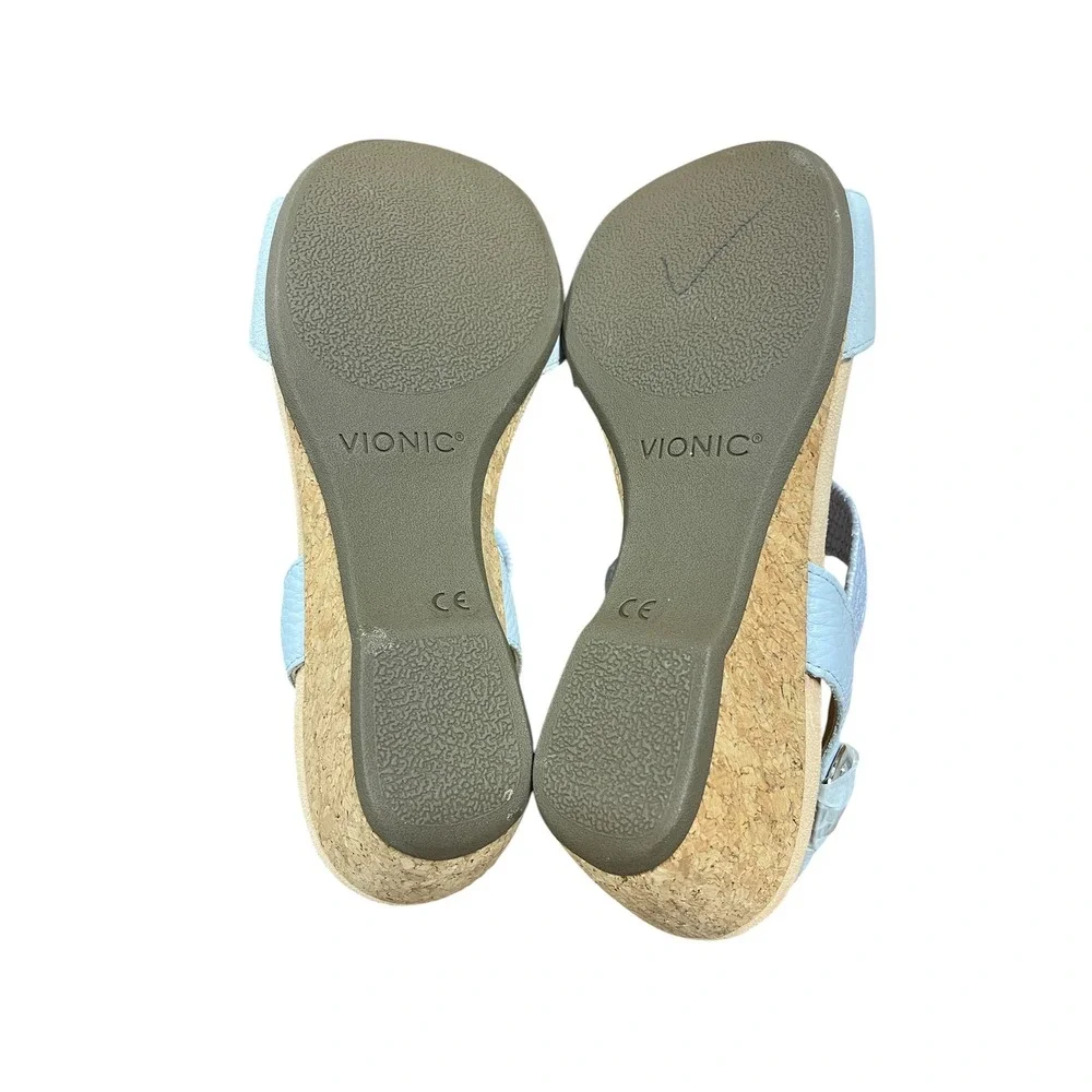 VIONIC Kaytie T-Strap Cork Wedge Sandal 10 NIB Gray Boho Coastal Luxury Office